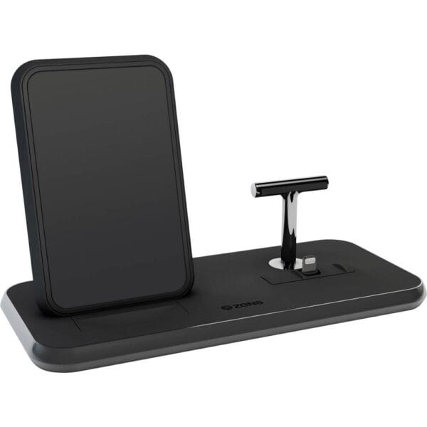 ZENS Aluminium Series Stand Wireless Charger + Dock ZEDC06B Inductielader 2000 mA Uitgangen Qi-standaard, USB, Apple dock-stekker Lightning Zwart